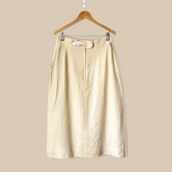 Vintage Linen Blend Pleated Midi Pencil Skirt (4) - Picture 2 of 8